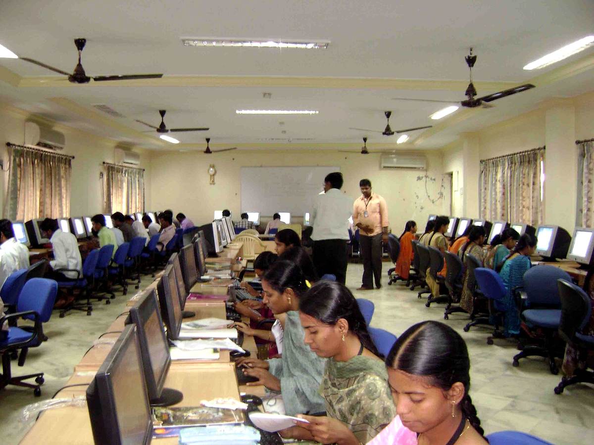 Students practising in a computer lab